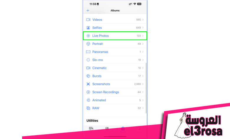لقطة شاشة توضح كيفية تحويل Live Photo إلى فيديو على iPhone