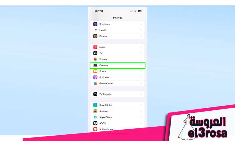 لقطة شاشة توضح خيارات الكاميرا في تطبيق إعدادات iOS