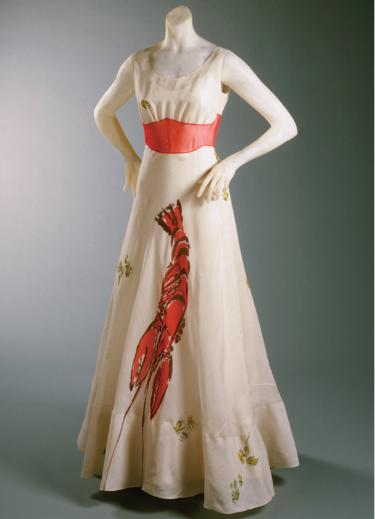 فستان جراد البحر من تصميم إلسا سكابريلي، بالتعاون مع "سلفادور دالي" 1937