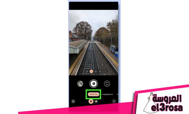 لقطة شاشة توضح خطوات اتخاذ الإجراء - تحريك الصور على هاتف Google Pixel - حدد Action Pan في الكاميرا